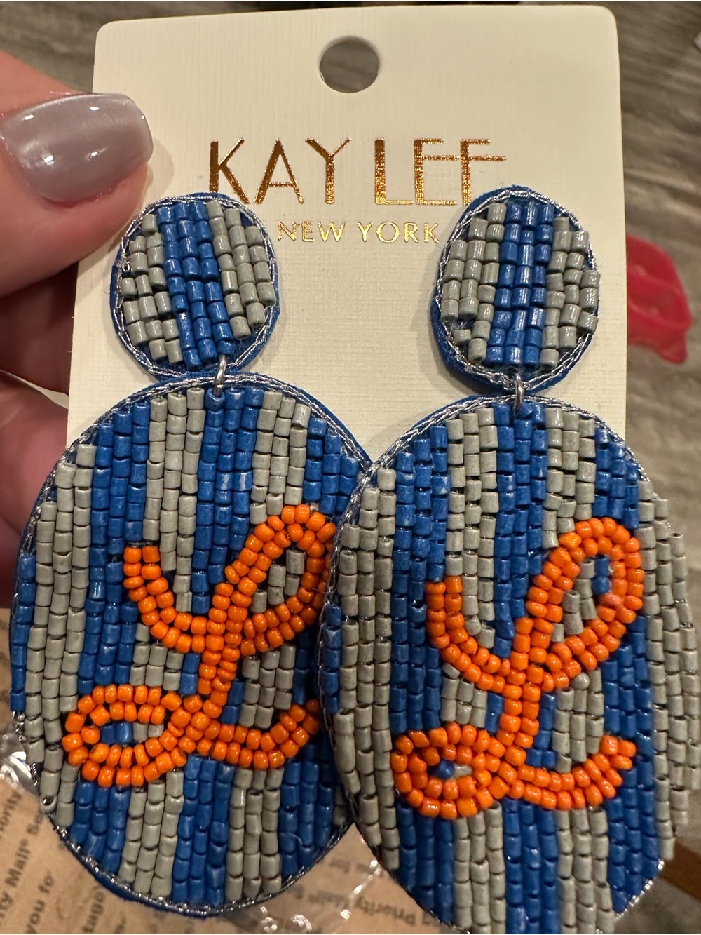 Kaylee New York Blue, Gray & Orange Beaded Drop Earrings